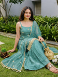 Aqua Blue Embroidered Sharara Set with Dupatta