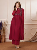 Red Elegance  Embroidered Georgette Anarkali Suit Set