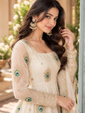 Embroidered Art Silk Anarkali Suit in Off White