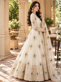 Embroidered Art Silk Anarkali Suit in Off White