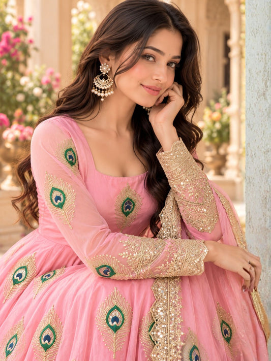 Festive Pink Embroidered Anarkali Suit with Dupatta