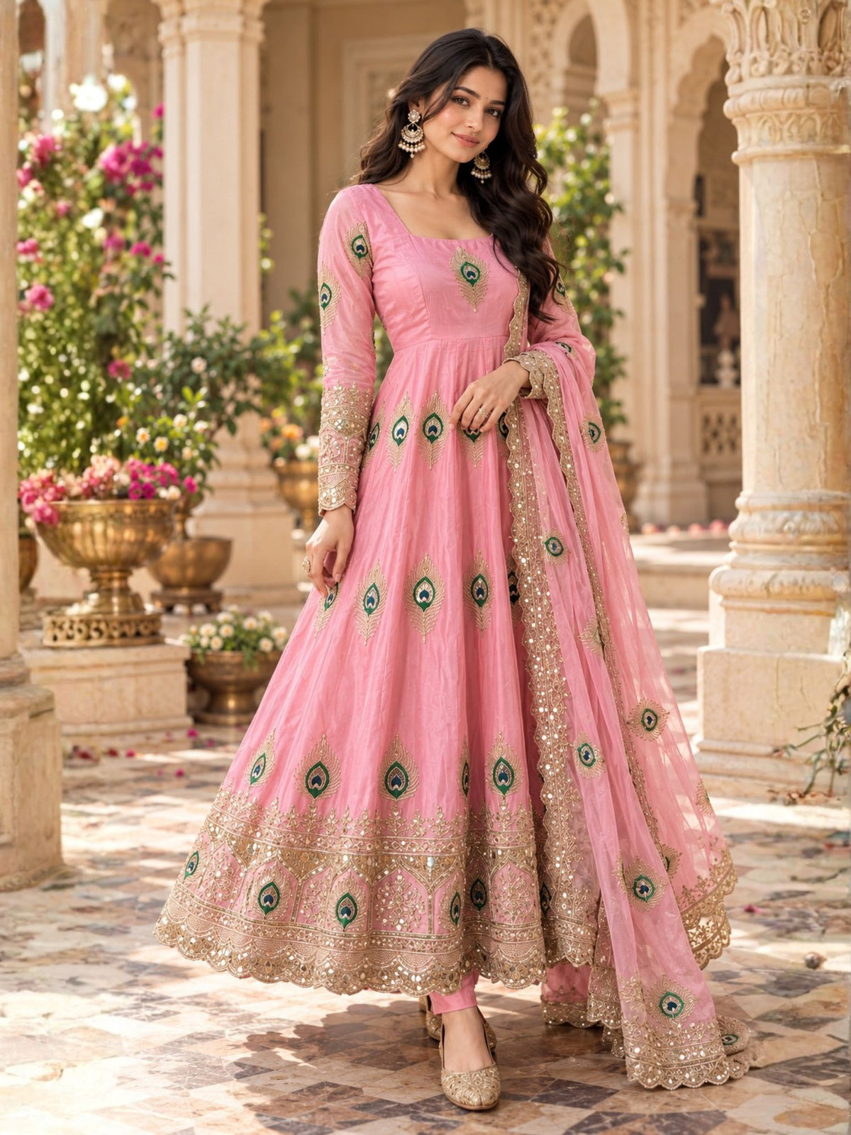 Festive Pink Embroidered Anarkali Suit with Dupatta
