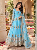 Sky Blue Embroidered Festive Anarkali Suit