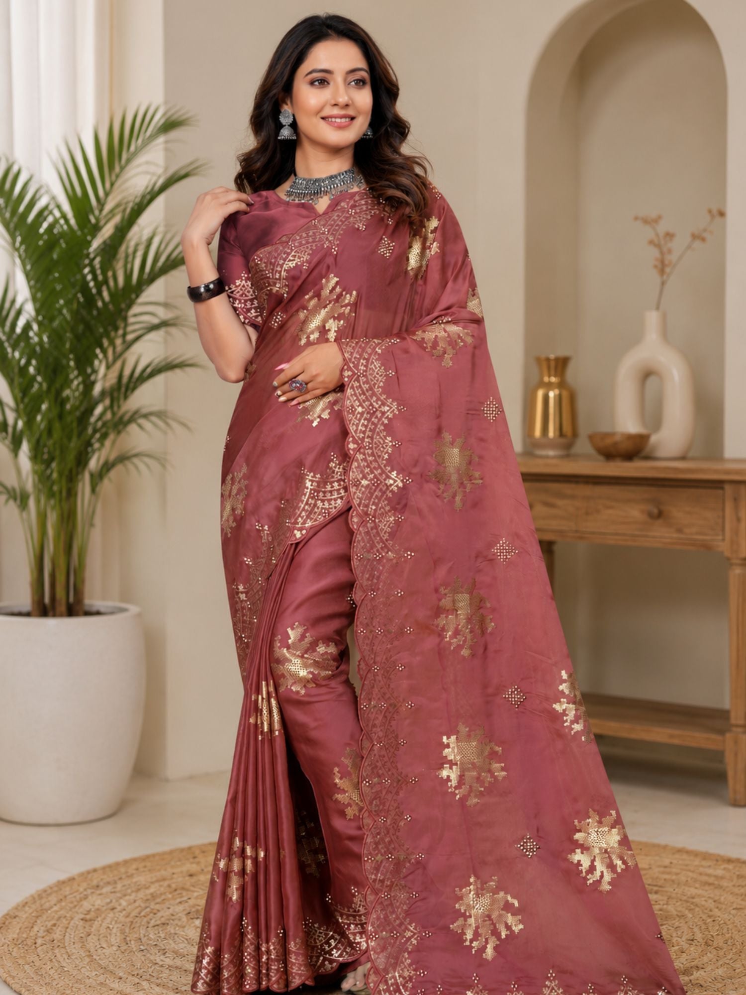 Dusty Pink Organza Saree with Sequin Embroidery