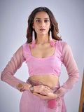 Festive Pink Organza Saree With Embroidery