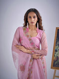 Festive Pink Organza Saree With Embroidery