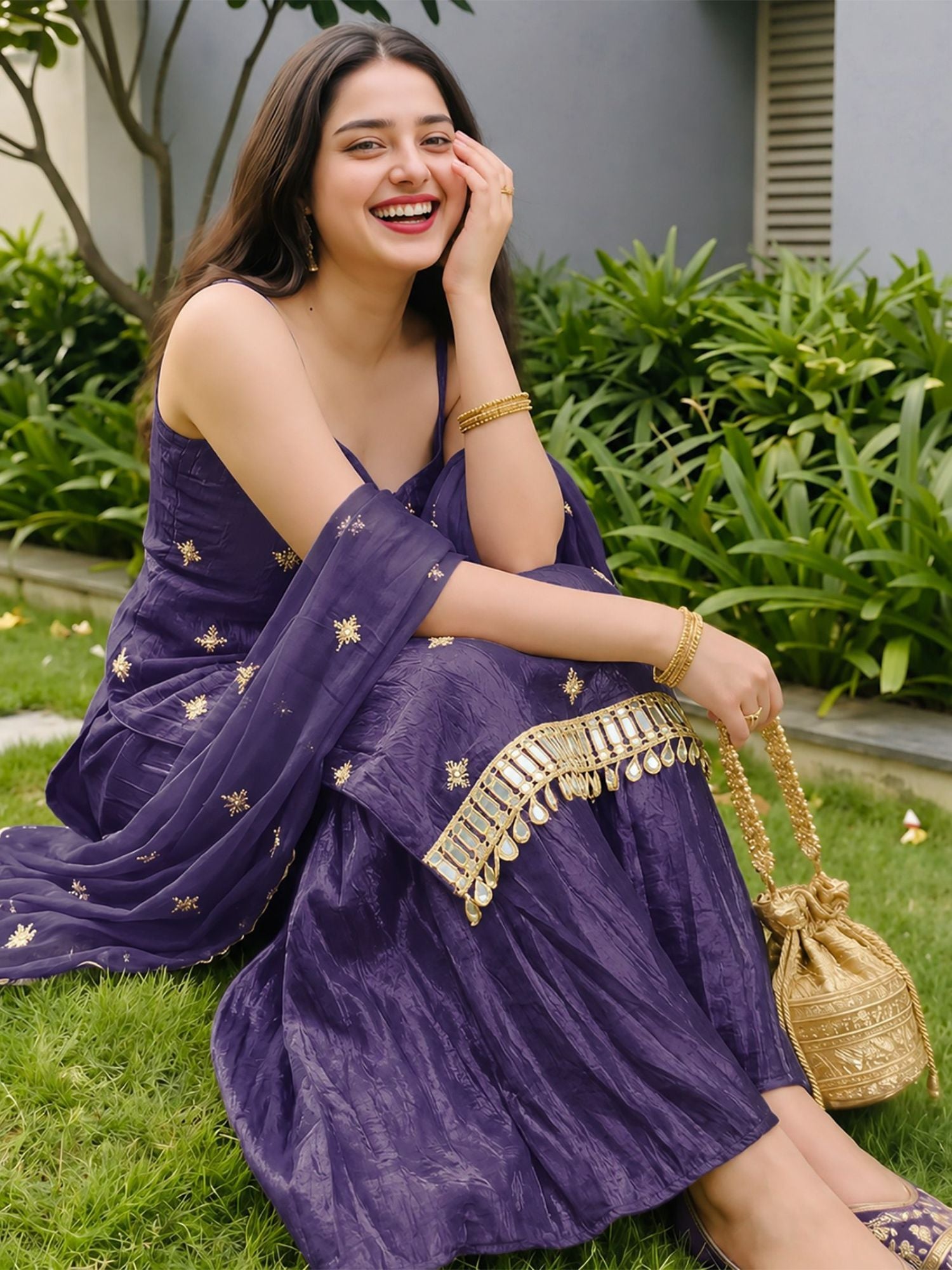 Festive Purple Embroidered Sharara Set with Dupatta
