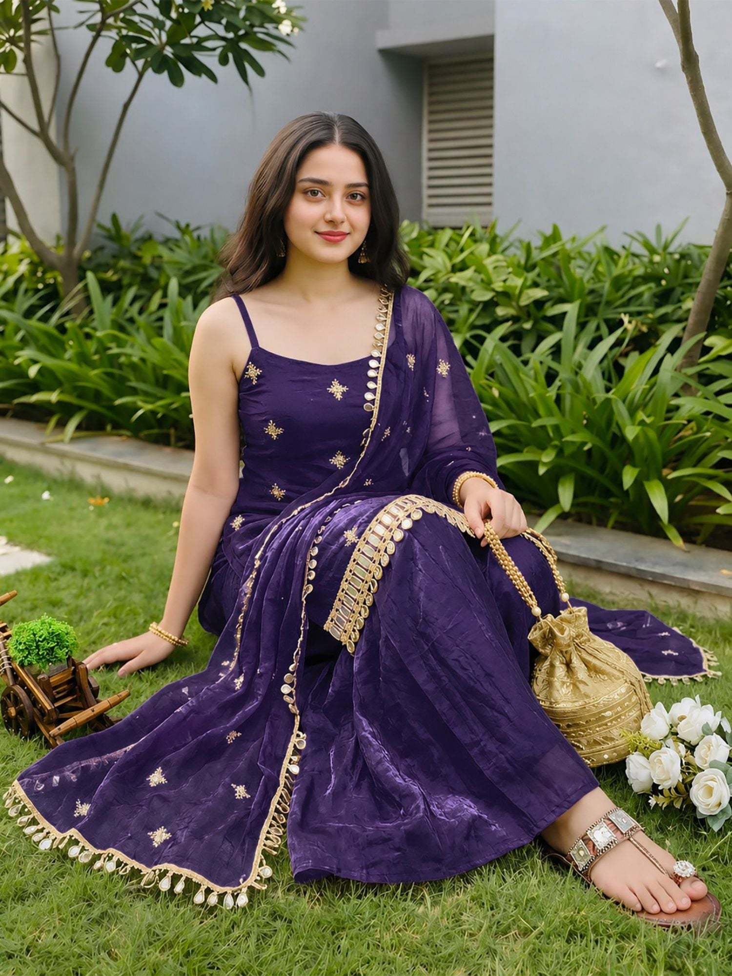 Festive Purple Embroidered Sharara Set with Dupatta