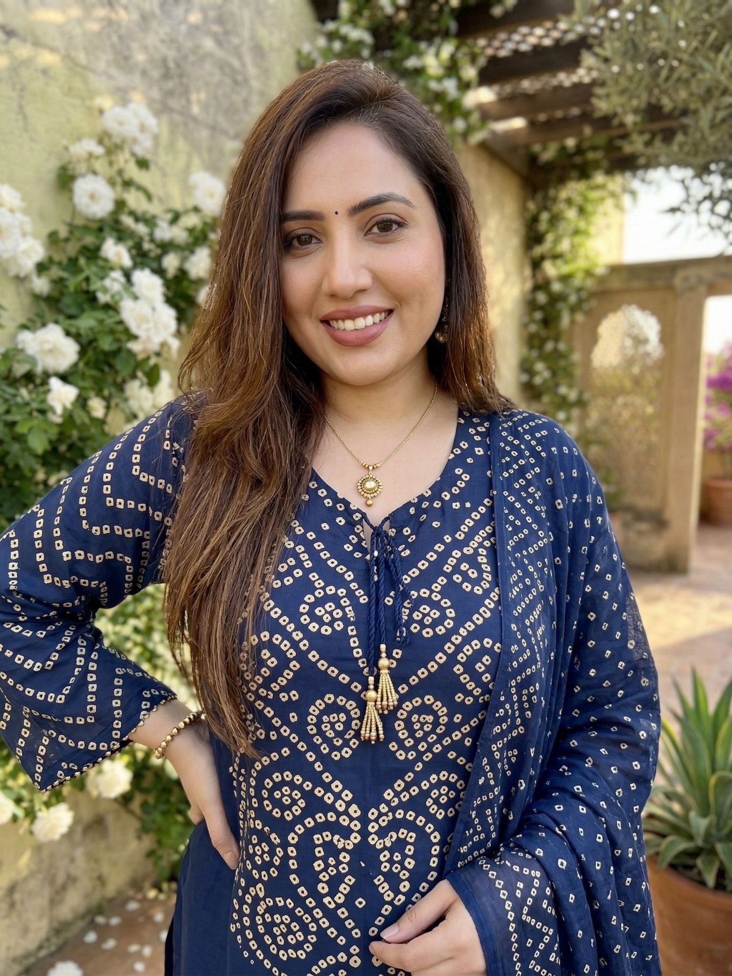 Navy Blue Bandhej Printed Salwar Kameez