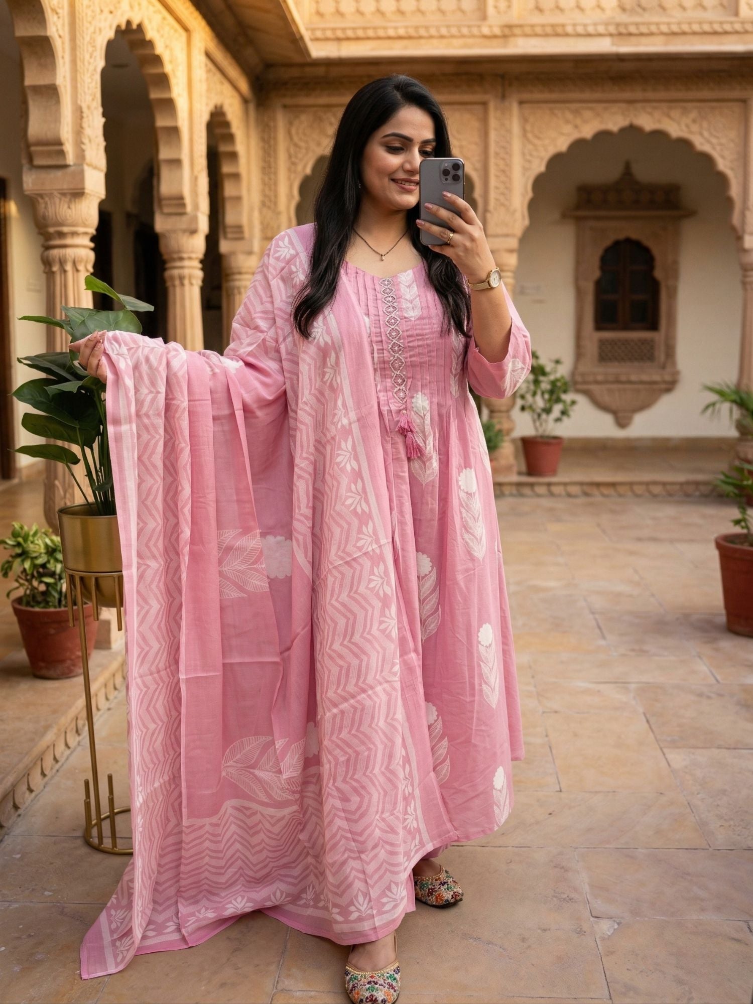 Pink Floral Printed Salwar Kameez With Dupatta
