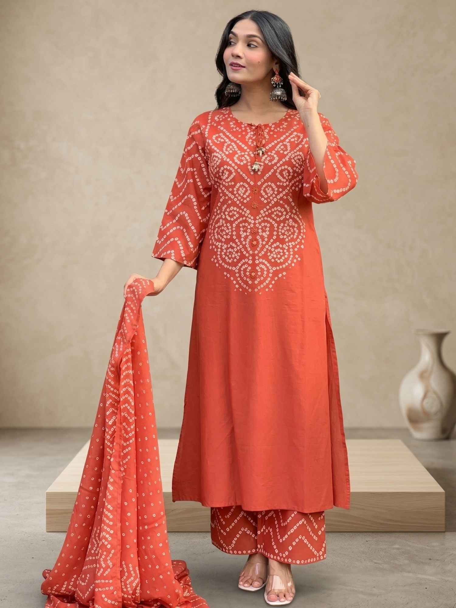 Orange Bandhej Printed Salwar Kameez