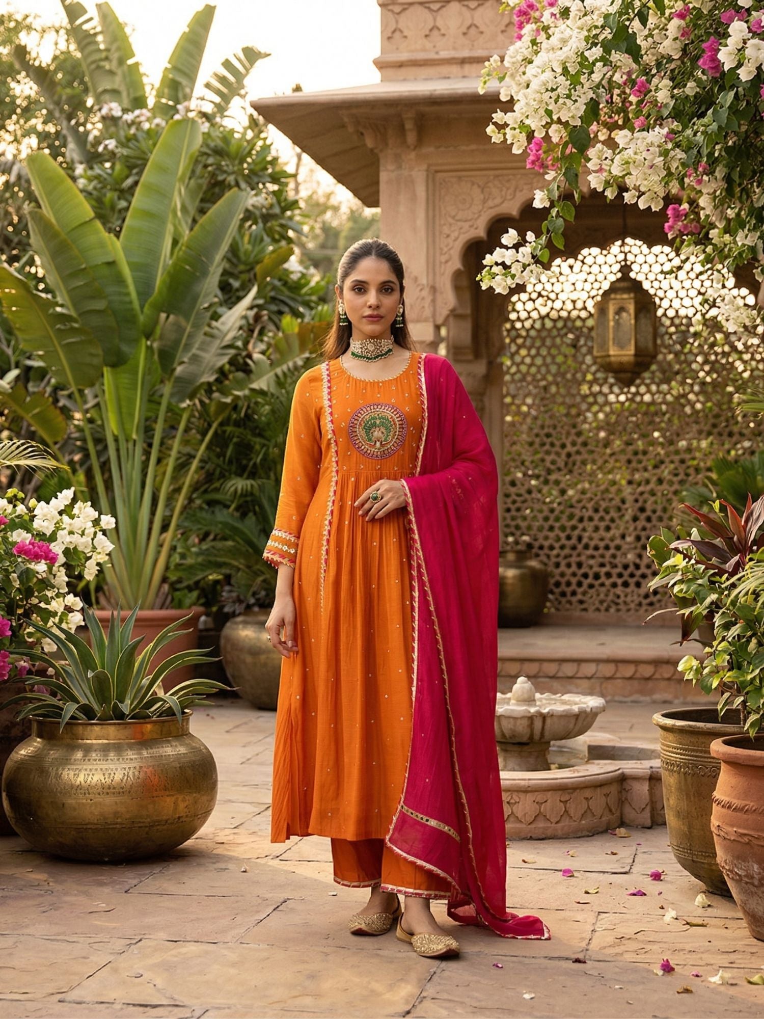 Festive Orange Embroidered Salwar Kameez