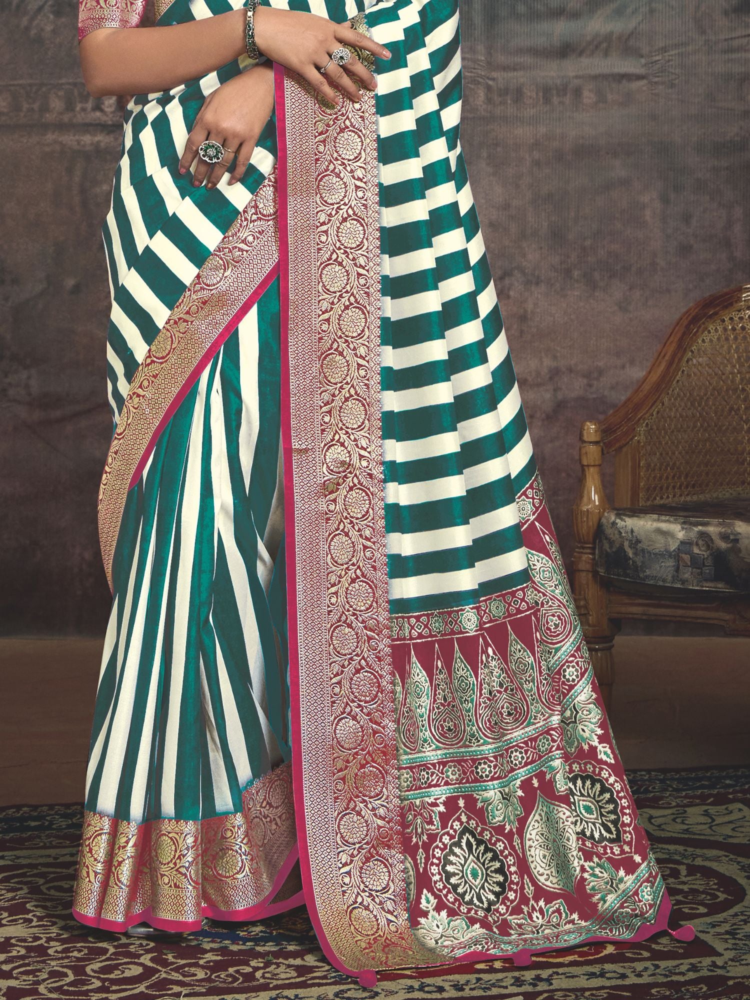 Green Art Silk Striped Saree