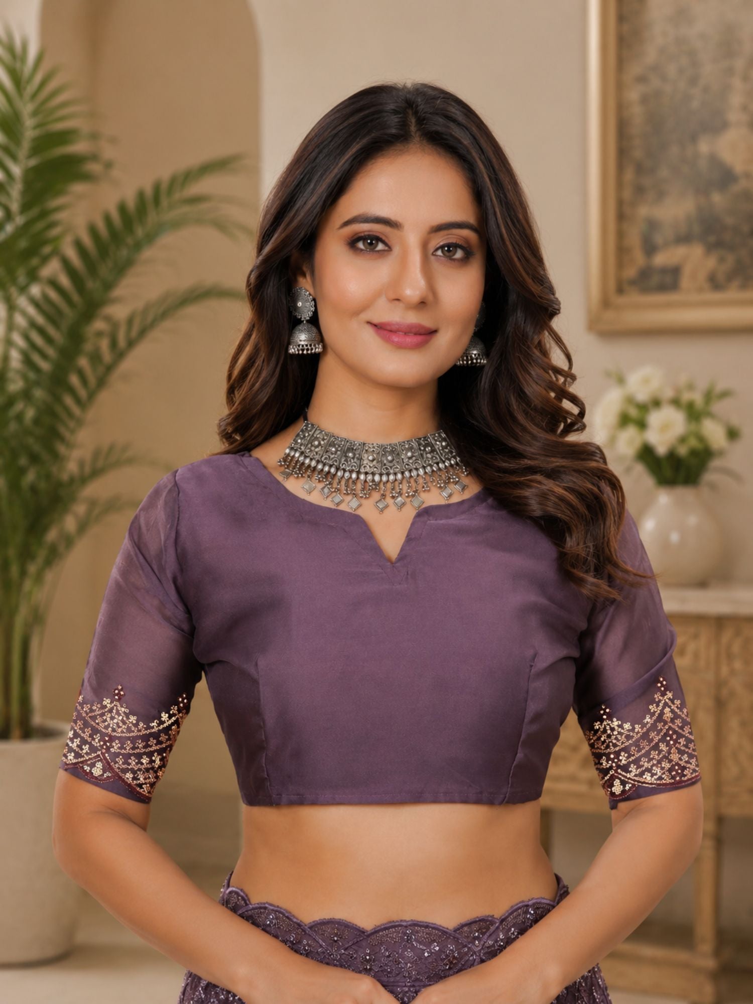 Lavender Organza Saree With Sequin Embroidery
