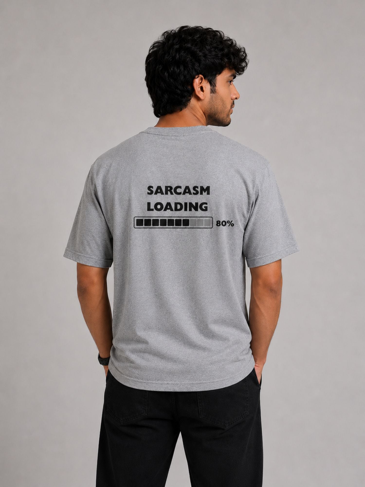 Men's Grey Sarcasm Loading Graphic Printed T-Shirt