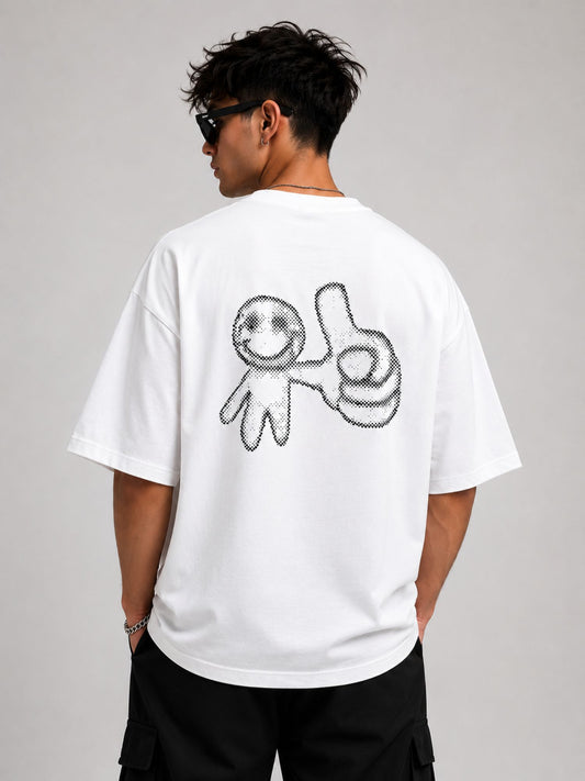 Men's White Oversized Graphic Printed T-Shirt