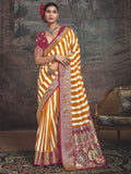 Mustard and White Art Silk Striped Saree