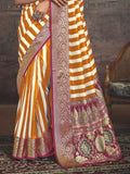 Mustard and White Art Silk Striped Saree