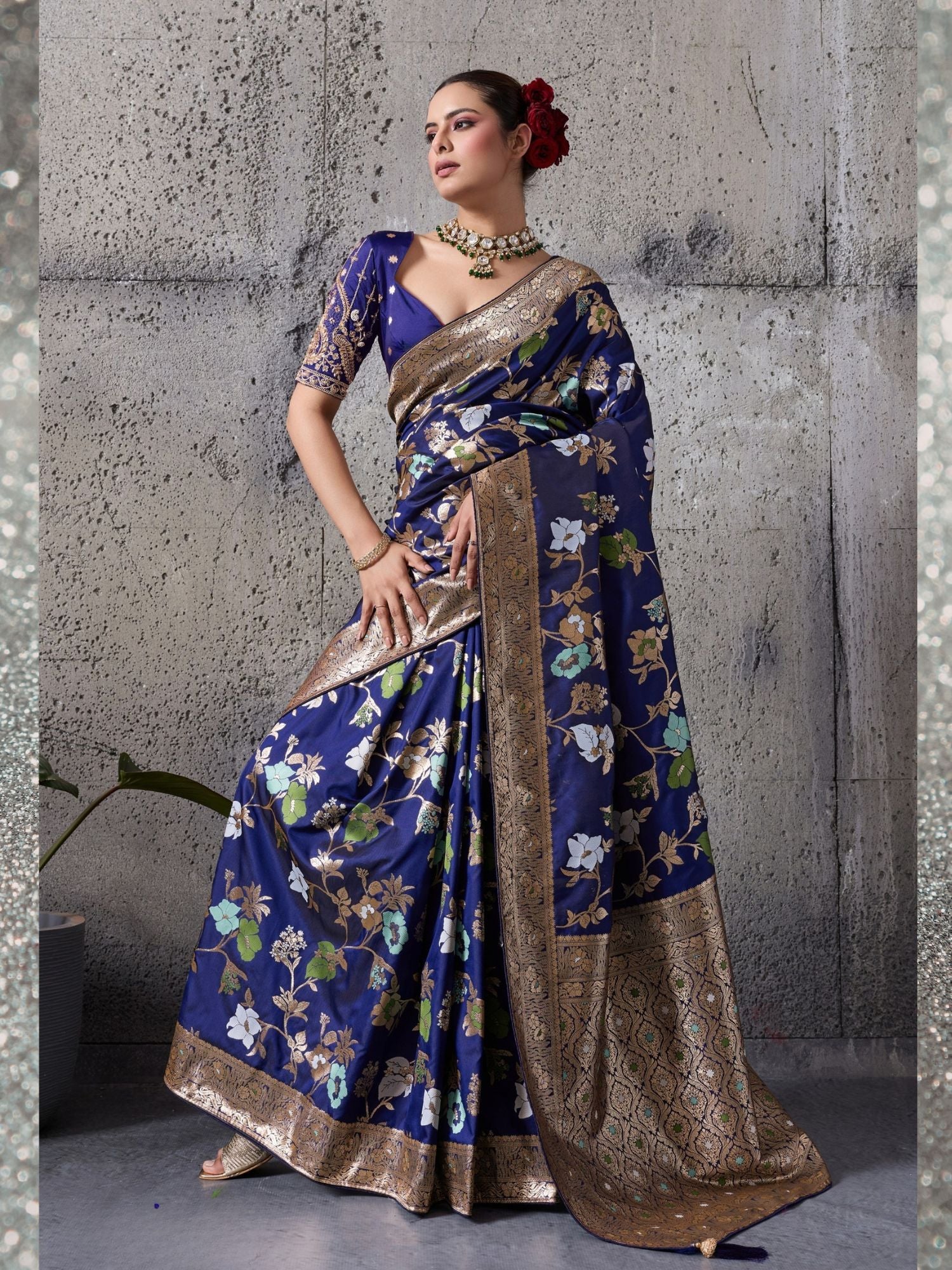 Blue Silk Woven Banarasi Saree