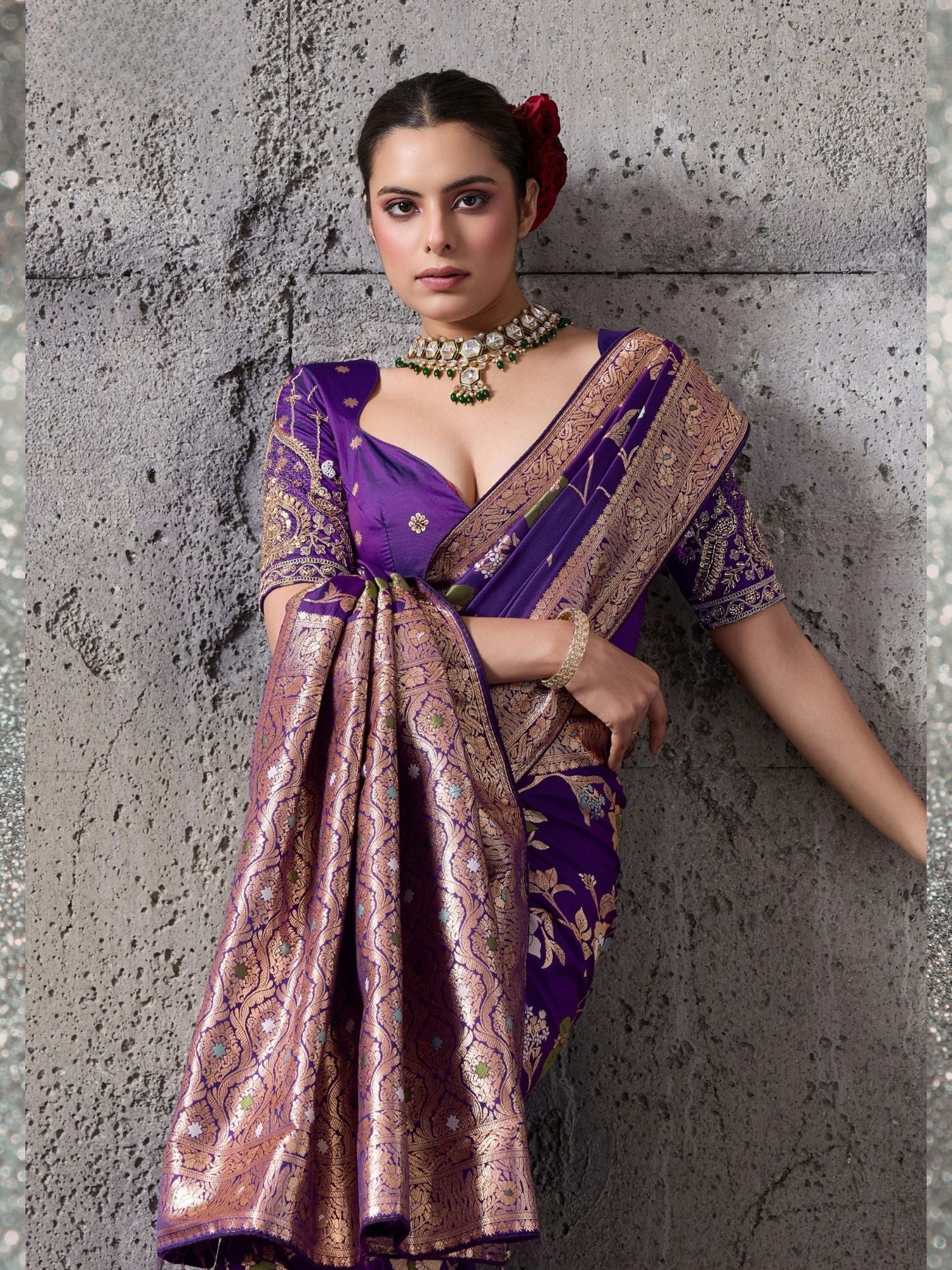Purple Silk Woven Banarasi Saree