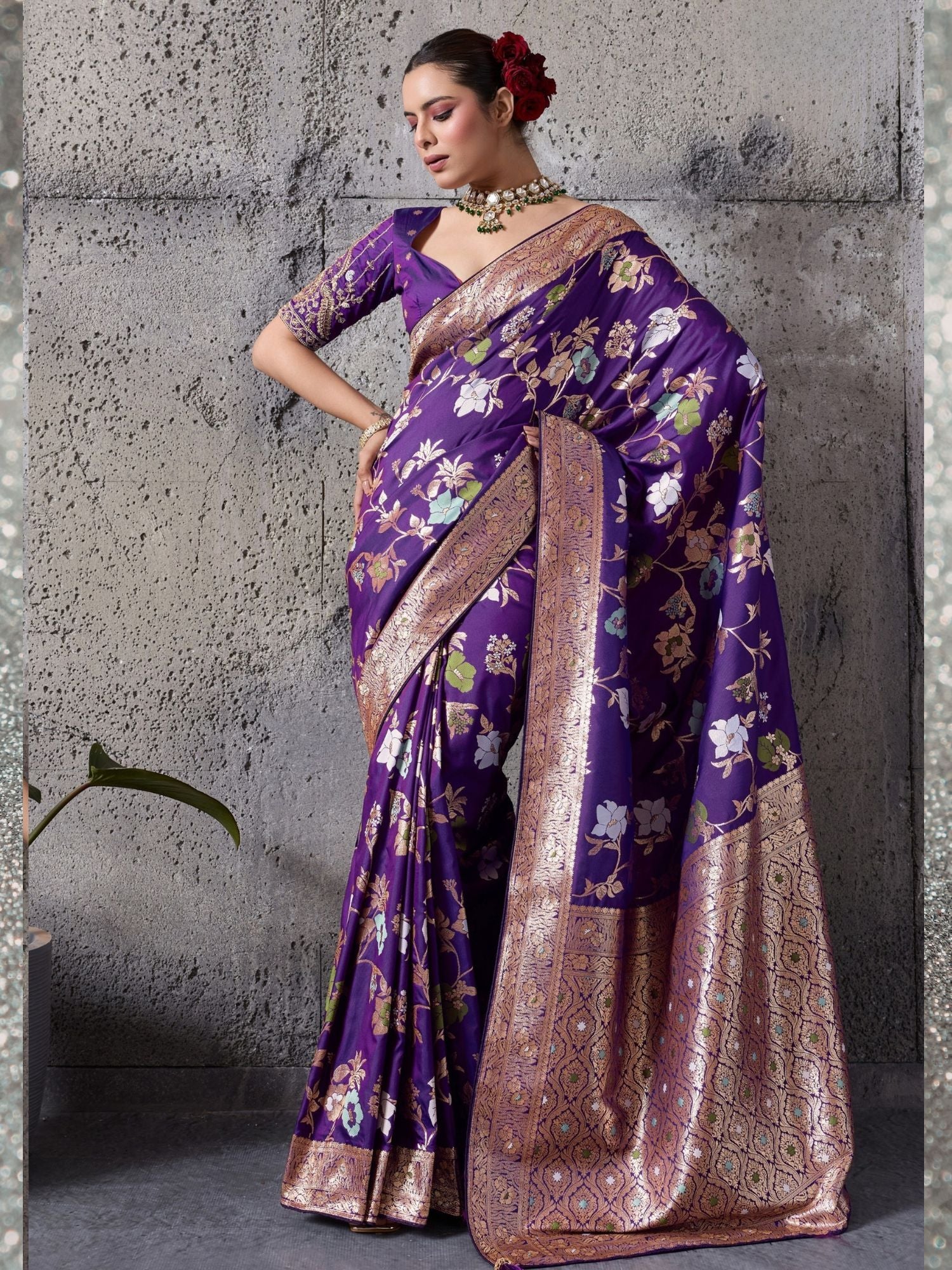 Purple Silk Woven Banarasi Saree