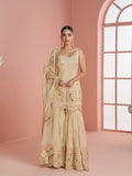 Beige Art Silk Zari Gota Sharara Suit