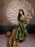 Mustard & Green Zari Meenakari Woven Saree