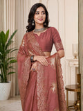 Dusty Pink Organza Saree with Sequin Embroidery