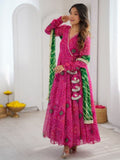 Festive Pink Bandhej Angrakha Suit Set in Georgette