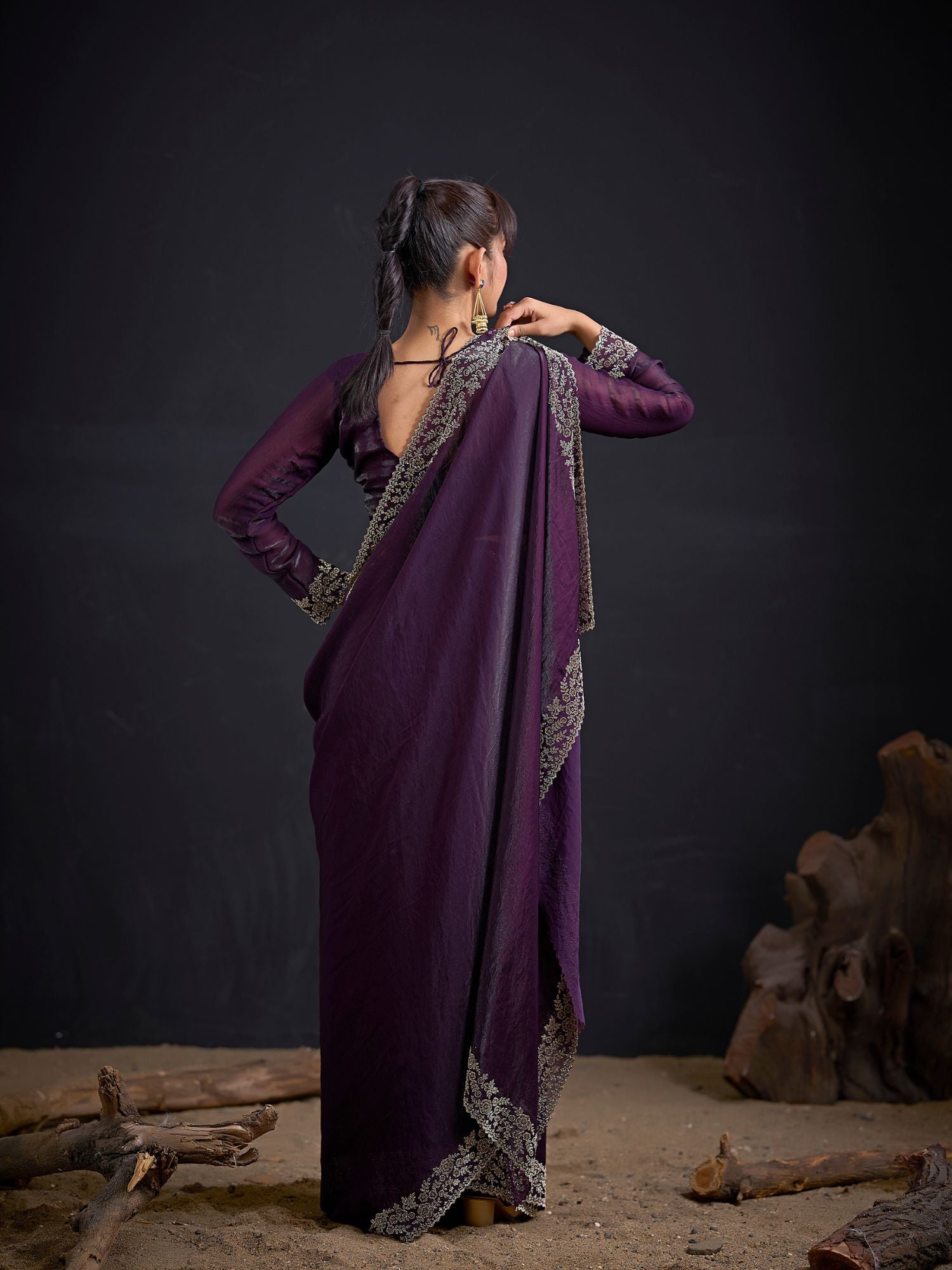 Purple Party Wear Art Silk Belted Saree
