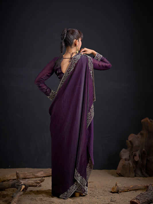 Purple Party Wear Art Silk Belted Saree