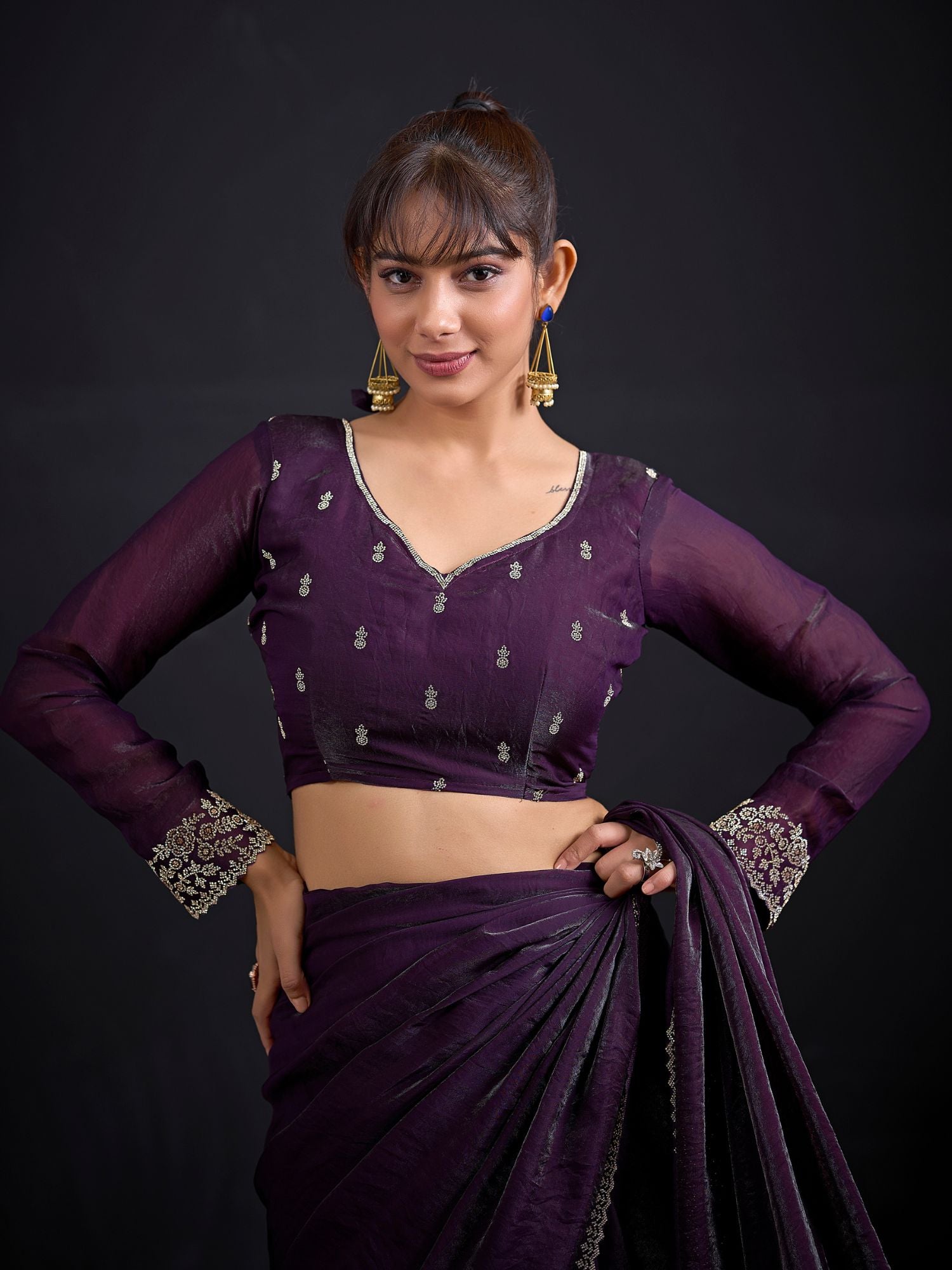 Purple Party Wear Art Silk Belted Saree