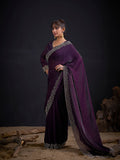 Purple Party Wear Art Silk Belted Saree