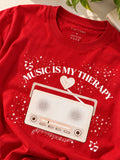 Red Music Therapy Graphic Printed Oversized T-Shirt for Women