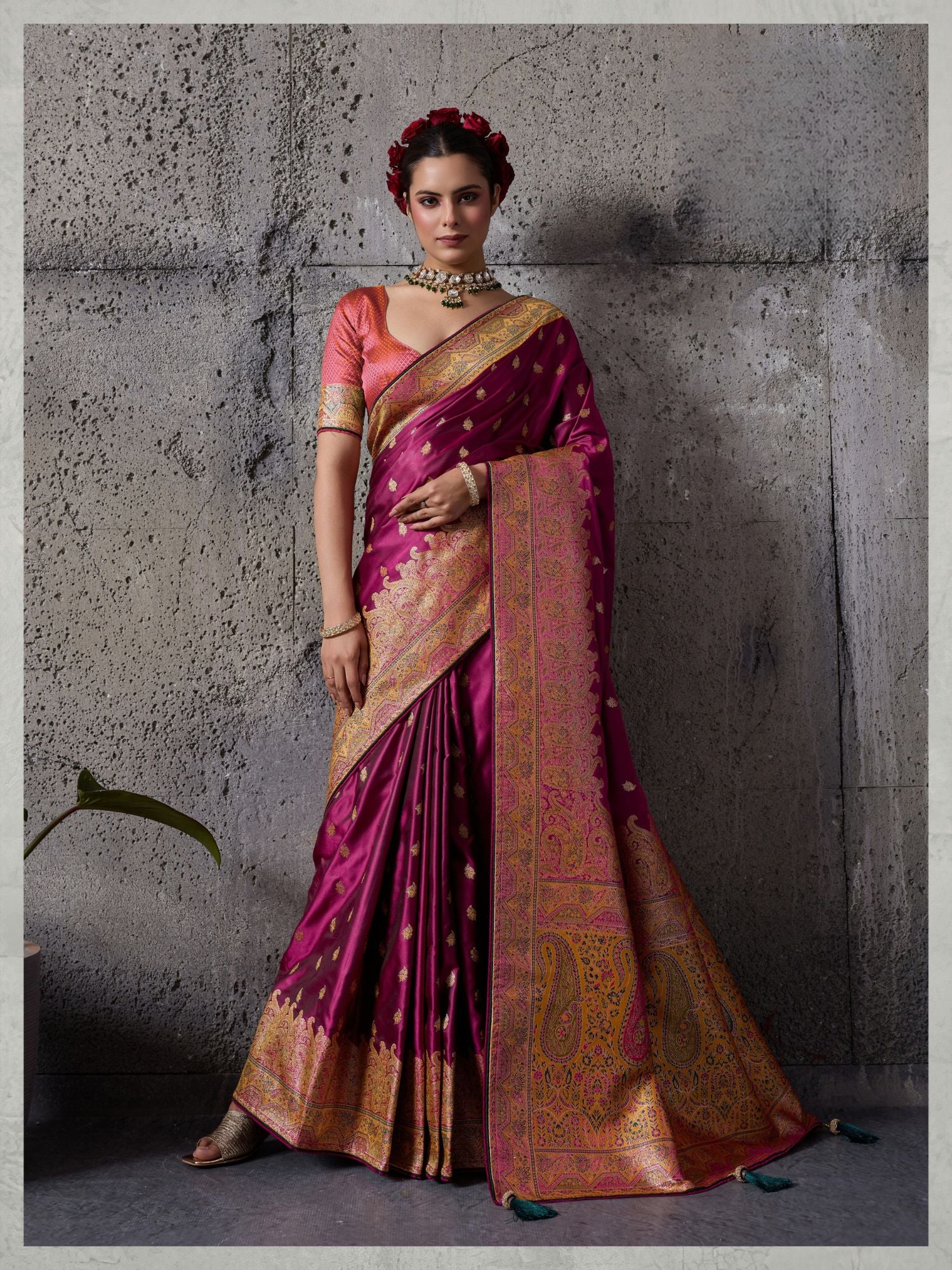 Magenta Silk Wedding Wear Saree