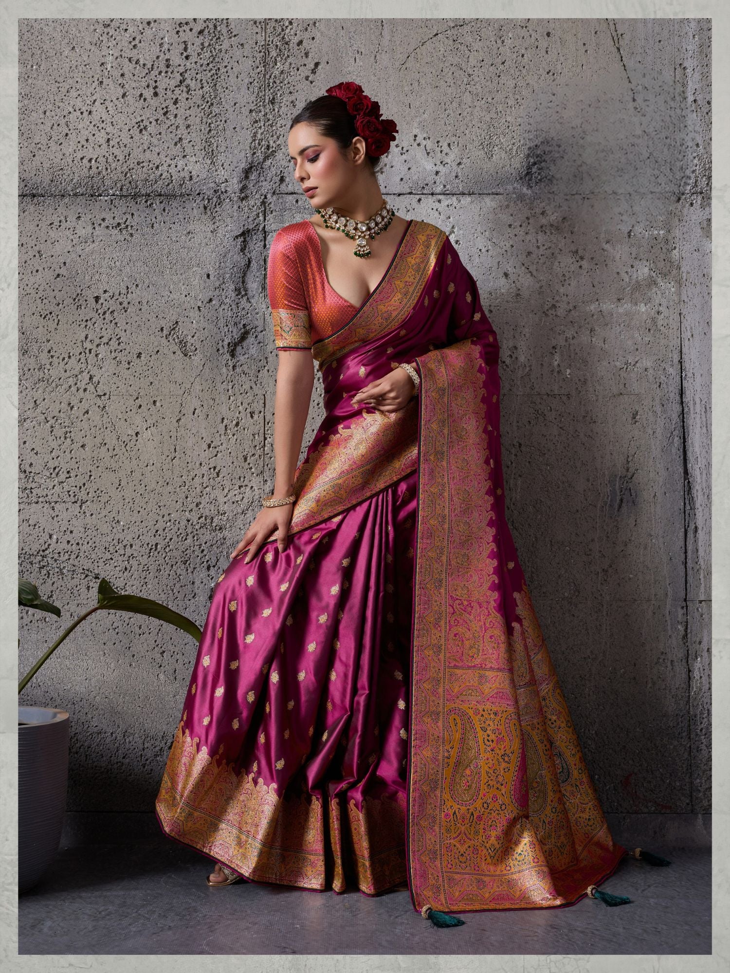 Magenta Silk Wedding Wear Saree