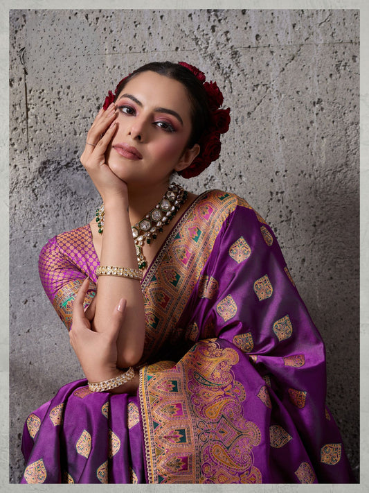 Purple Woven Satin Silk Saree
