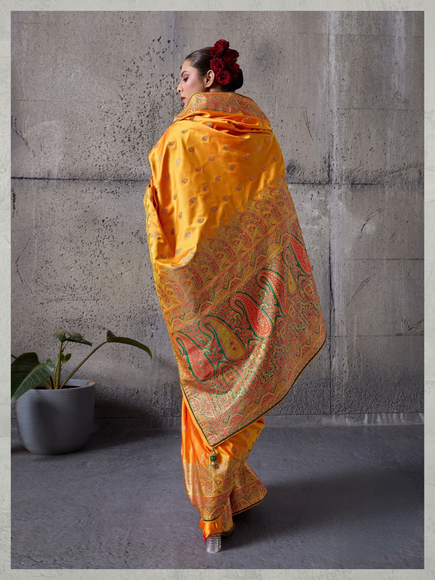 Orange Satin Silk Wedding Wear Saree