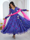 Royal Blue Bandhej Print Angrakha Suit in Georgette