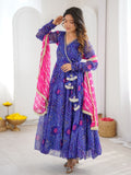 Royal Blue Bandhej Print Angrakha Suit in Georgette