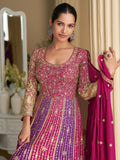 Rani Pink Zari Work Anrkali Set in Georgette