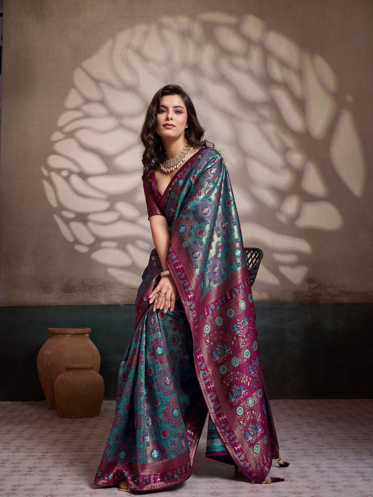 Sea Green Zari Meenakari Art Silk Saree