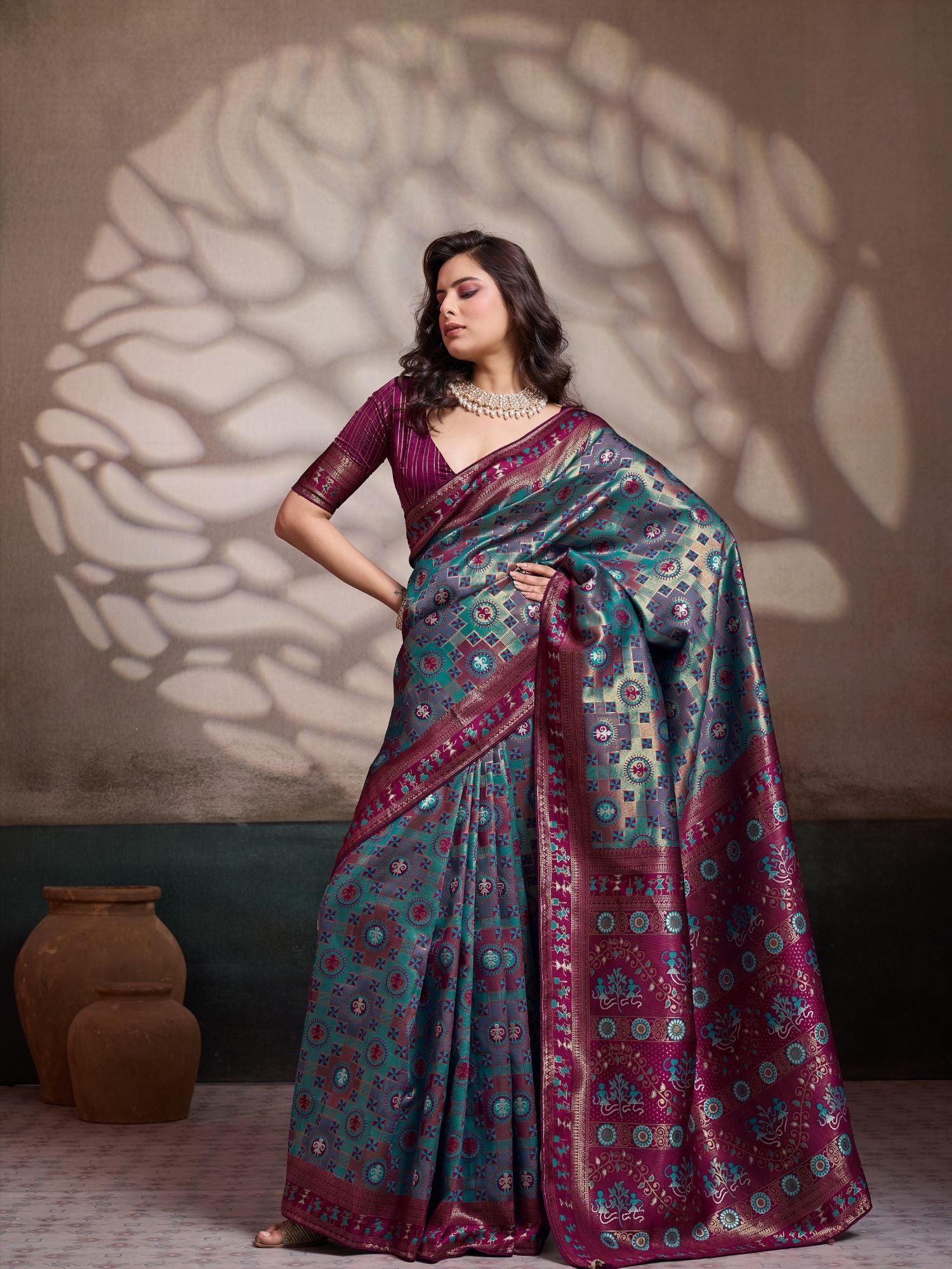 Sea Green Zari Meenakari Art Silk Saree