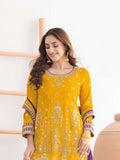 Mustard Embroidered Sharara Suit in Chinon