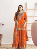 Orange Zari & Sequins Embellished Suit Set