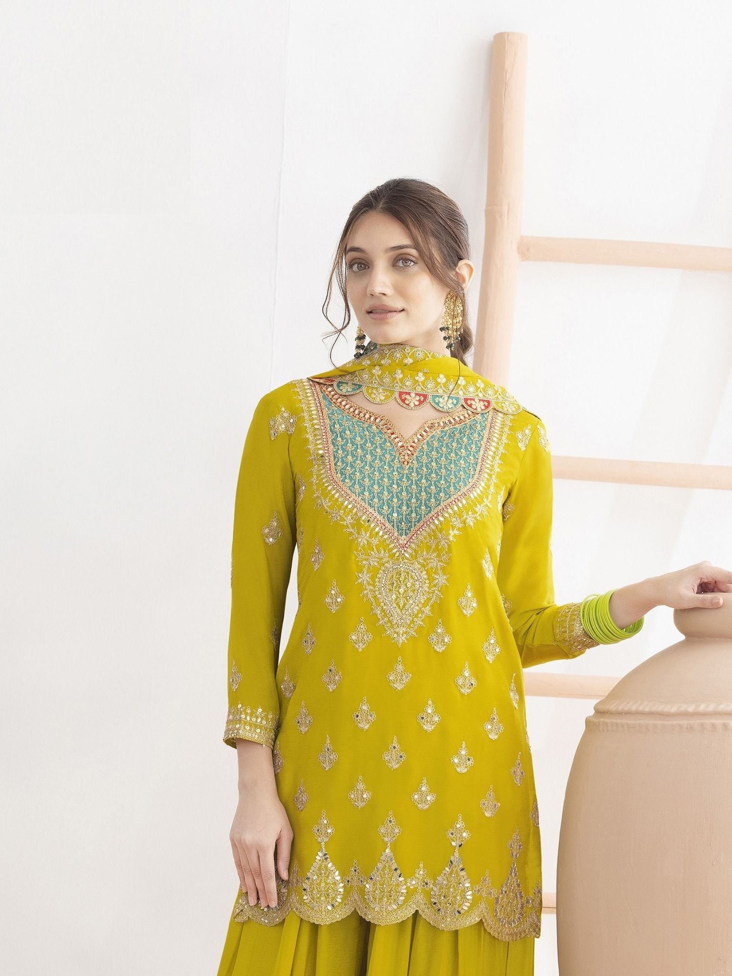 Yellow Zari & Sequins Embellished Suit Set