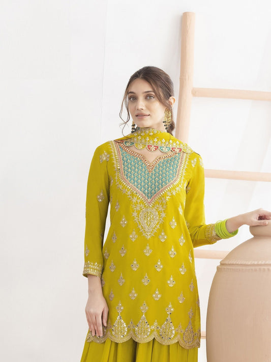 Yellow Zari & Sequins Embellished Suit Set