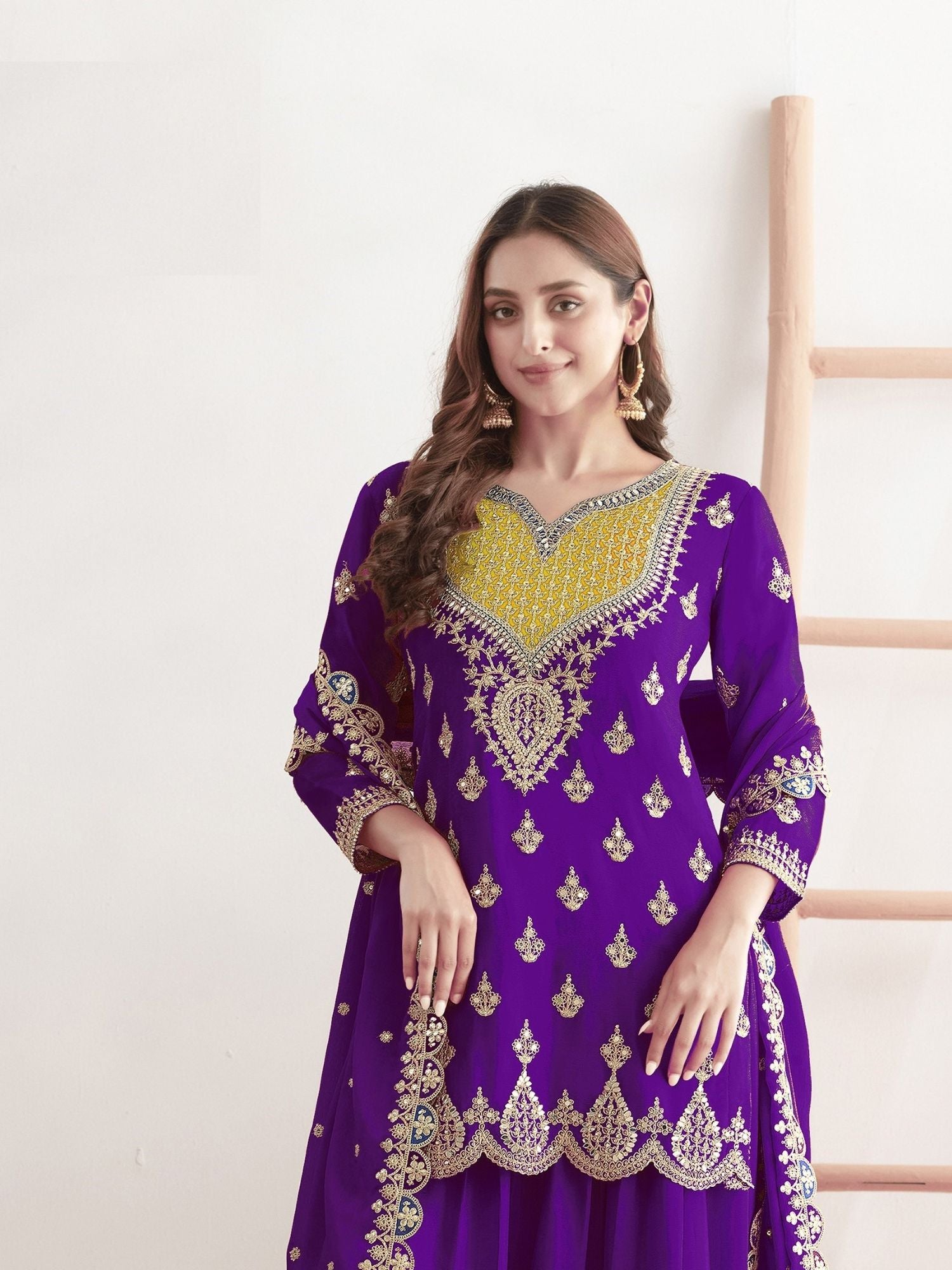 Purple Zari & Sequins Embellished Suit Set