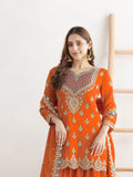 Orange Zari & Sequins Embellished Suit Set