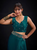Teal Blue Art Silk Embroidered Belted Saree
